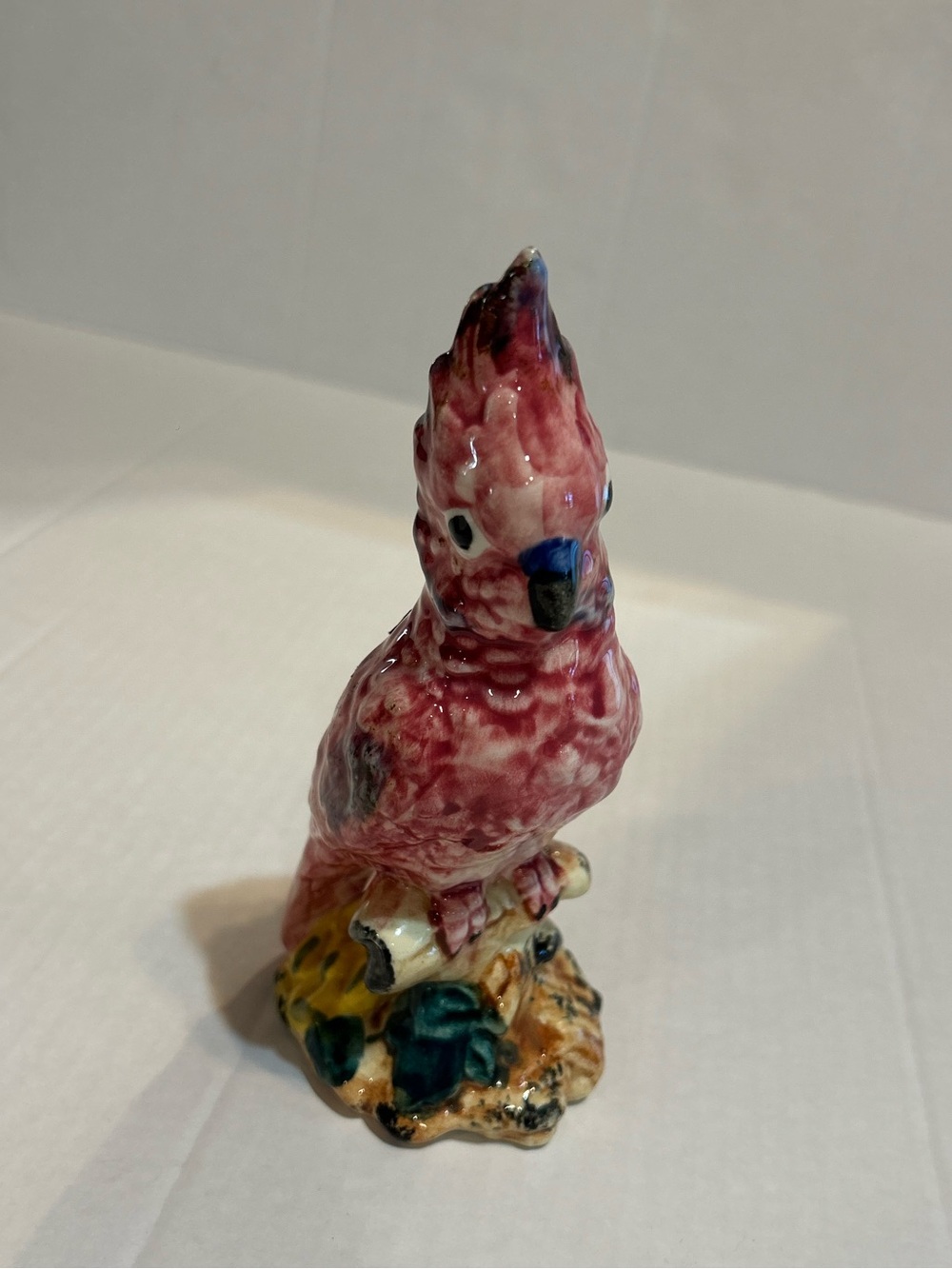 Vintage Stangl Hand-Painted Pink Ceramic Cockatoo Figurine on Colorful Base